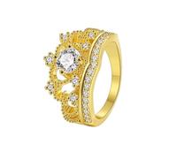 Women Ring, Pre Engagement Ring Gold Crown with Round Shape Moissanite 9K Yellow Gold Size R 1/2