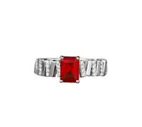 Women Ring, Pretty Rings for Women Wave Design Rectangular Lab Ruby 1Ct with Round Moissanite 9K White Gold Size I 1/2