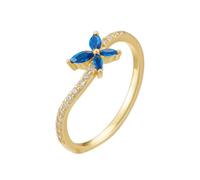 Women Ring, Simple Engagement Rings Flower with Blue Round Shape Lab Created Sapphire 9K Yellow Gold Size O 1/2