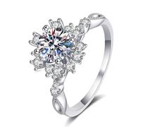 Women Rings Set, Promise Ring White Gold 18K Snowflake with Lab Diamond Size O 1/2