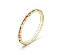 Women Rings Set, Simple Wedding Band Eternity with Multicolor Round Shape Lab Created Sapphire 9K Yellow Gold Size J 1/2
