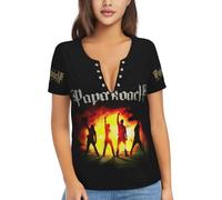 Women Roach Music Rock Band Papa T Shirt Deep V Neck tee Shirt Short Sleeve Sexy Tops Low Cut Cleavage Summer Casual Basic Button Top Tees