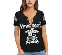 Women Roach Music Rock Band Papa T Shirt Deep V Neck tee Shirt Short Sleeve Sexy Tops Low Cut Cleavage Summer Casual Basic Button Top Tees