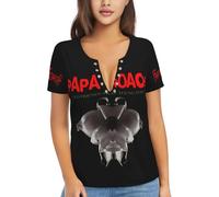 Women Roach Music Rock Band Papa T Shirt Deep V Neck tee Shirt Short Sleeve Sexy Tops Low Cut Cleavage Summer Casual Basic Button Top Tees