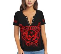 Women Roach Music Rock Band Papa T Shirt Deep V Neck tee Shirt Short Sleeve Sexy Tops Low Cut Cleavage Summer Casual Basic Button Top Tees
