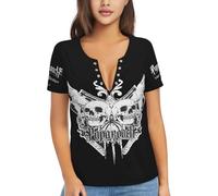 Women Roach Music Rock Band Papa T Shirt Deep V Neck tee Shirt Short Sleeve Sexy Tops Low Cut Cleavage Summer Casual Basic Button Top Tees