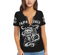 Women Roach Music Rock Band Papa T Shirt Deep V Neck tee Shirt Short Sleeve Sexy Tops Low Cut Cleavage Summer Casual Basic Button Top Tees