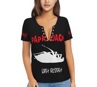 Women Roach Music Rock Band Papa T Shirt Deep V Neck tee Shirt Short Sleeve Sexy Tops Low Cut Cleavage Summer Casual Basic Button Top Tees