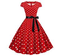 Women Rockabilly Retro 1950s Dress with Bowknot Casual Vintage Cap Sleeve Polka Dots Swing Midi Dress Ladies Retro Tunic Cocktail Party Evening Prom Gown Red