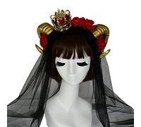 Women Rose Ox Horn Headdress Flower Veil Horn Headband For Halloween Party For Creative Gothic Hair Accessories Lace Rose Headband