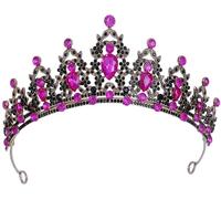 Women Rose Red Crystal Wedding Crown Rhinestone Tiara Headband Princess Queen Hair Accessories for Birthday Prom Bridal Hen Party Halloween Christmas Costume Party Adults Presents Jewelry