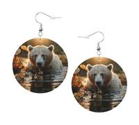 Women Round Earrings Leather Hoop Earrings Lightweight Dangle Earring | Bear Crossing The River Silver Earring For Women Ladies Fashion Jewelry Gift Valentine'S Day