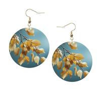 Women Round Earrings Leather Hoop Earrings Lightweight Dangle Earring | Birch Leaves Silver Earring For Women Ladies Fashion Jewelry Gift Valentine'S Day