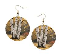 Women Round Earrings Leather Hoop Earrings Lightweight Dangle Earring | Birch Tree Silver Earring For Women Ladies Fashion Jewelry Gift Valentine'S Day