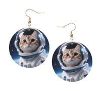 Women Round Earrings Leather Hoop Earrings Lightweight Dangle Earring | Cat Astronaut Silver Earring For Women Ladies Fashion Jewelry Gift Valentine'S Day