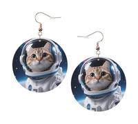 Women Round Earrings Leather Hoop Earrings Lightweight Dangle Earring | Cat Astronaut Silver Earring For Women Ladies Fashion Jewelry Gift Valentine'S Day