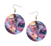Women Round Earrings Leather Hoop Earrings Lightweight Dangle Earring | Colorful Astronaut Surfing In Galaxy Silver Earring For Women Ladies Fashion Jewelry Gift Valentine'S Day