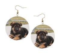 Women Round Earrings Leather Hoop Earrings Lightweight Dangle Earring | German Shepherd Puppies Silver Earring For Women Ladies Fashion Jewelry Gift Valentine'S Day