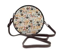Women Round Shoulder Bags,Pu Leather Zipper Circle Dog Bones Paw Prints Crossbody Purse Clutch Handbag
