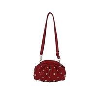 Women Ruched Dumpling Shoulder Bag PU Leather Rivets Kiss Lock | Crossbody Clutch Frame Small Handbag Adjustable Strap Commute for Friends Family Gifts