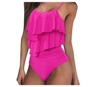 Women Ruffle Bathin Straps Swimsuits High Sexy Spaghetti Waisted 2 Piece Swimwears Tankinis Set Swimming Set for Women Hot Pink