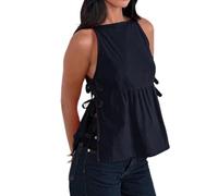 Women Ruffle Hem Peplum Tank Tops Summer Sleeveless Plaid Tie Back Crop Top Gingham Camisole Square Neck Backless Vest (Z-Black, L)