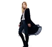 Women Ruffled Asymmetric Long Velvet Blazers Coat Casual Jackets(black,M)