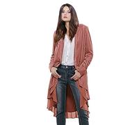 Women Ruffled Asymmetric Long Velvet Blazers Coat Casual Jackets(pink,XL)