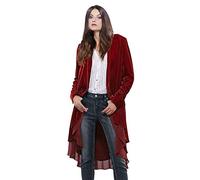Women Ruffled Asymmetric Long Velvet Blazers Coat Casual Jackets(wine,S)