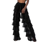 Women Ruffled Wide Leg Pants Casual Solid Drawstring Low Rise Long Trousers | Summer Layered Tulle Pants Sheer Mesh Tiered Beach Party Pants