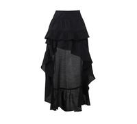 Women Ruffles Steampunk Skirt - High Low Retro Maxi Skirt, Ladies Medieval Princess Victorian Dress, Halloween Goth Club Outfit, Punk Hippie Palace Court Long Skirt for Festive Wear (Black,L)