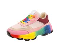 Women Running Shoes Platform Running Trainers Spring and Autumn New Foreign Trade Colourful Sole Sport Shoes Sneakers Black Sneakers Women Size 5 (Hot Pink,3.5)