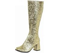 Women’s 1960’s 70’s Fancy Dress Party GOGO Boots - Ladies Retro Knee-High Long Heel Sparkly Glitter Go Go Boots Shoes With Side Zip Closure (Gold Glitter, 5Uk)