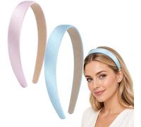 Women’s 2 cm Fabric Wrapped Headbands, 2 Pack Soft Pink & Pastel Blue Hair Hoops, Lightweight Toothless Solid Color Hair Accessories for Women Girls Teens, Daily Wear DIY