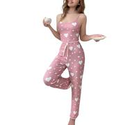 Women’s 2 Pieces Heart Print Pajama Set Sleeveless Cami Top + High Waist Pants, Comfortable Trousers Pjs Set Soft Loungewear Cute Print Sleepwear Set (UK, Alpha, XL, Regular, Regular, Pink+White)