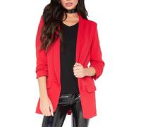 Women’s 3/4 Sleeve Ruffle Frill Open Front Blazer - Elegant Casual & Formal Duster Jacket, Lightweight Stretch Workwear Coat Plus Sizes S-3XL (UK, Alpha, 3XL, Regular, Regular, Red)
