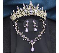 Women’S 3-Piece Princess Jewelry Set In Multiple Colors With A Crystal Tiara Crown Necklace And Earrings For Brides And Prom