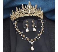Women’S 3-Piece Princess Jewelry Set In Multiple Colors With A Crystal Tiara Crown Necklace And Earrings For Brides And Prom