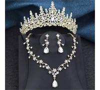 Women’S 3-Piece Princess Jewelry Set In Multiple Colors With A Crystal Tiara Crown Necklace And Earrings For Brides And Prom