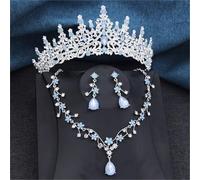Women’S 3-Piece Princess Jewelry Set In Multiple Colors With A Crystal Tiara Crown Necklace And Earrings For Brides And Prom