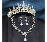 Women’S 3-Piece Princess Jewelry Set In Multiple Colors With A Crystal Tiara Crown Necklace And Earrings For Brides And Prom