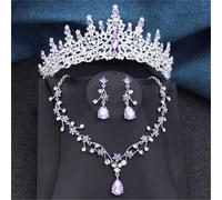 Women’S 3-Piece Princess Jewelry Set In Multiple Colors With A Crystal Tiara Crown Necklace And Earrings For Brides And Prom