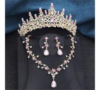 Women’S 3-Piece Princess Jewelry Set In Multiple Colors With A Crystal Tiara Crown Necklace And Earrings For Brides And Prom