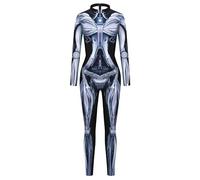 Women’s 3D Skeleton Halloween Costumes Cosplay Jumpsuit Funny Skeleton Skull Full Bodysuit One Piece Catsuit Romper Outfit for Ladies 2024 X-Large