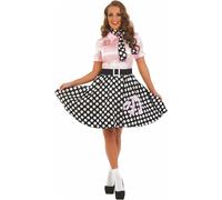 Women`s 50s Pink Poodle Dress Ladies 1950s Rock N Roll Fancy Dress Costume S-XXL