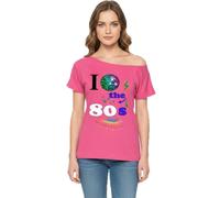 Women’s 80s Graphic T-Shirt Short Sleeve Retro I Love The 80s Tee with Globe, Happy Face & Sexy Lips Print - Casual Summer Top, Vintage Pop Culture Shirt