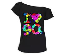 Women’s 80s Graphic T-Shirt Short Sleeve Retro I Love The 80s Tee with Globe, Happy Face & Sexy Lips Print - Casual Summer Top, Vintage Pop Culture Shirt (I Love 90 Multicolor Black UK 20-22)