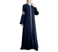 Women’s Abaya Long Sleeve Floor Length Kaftan Dress, Modest Islamic Outfit with Front Zipper, Classic Embroidered Details, Lightweight Fabric, Ideal for Ramadan Eid Celebration Wear