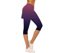 Women’s Active Skort Yoga Trousers, Compression High Waisted Capri Leggings with Skirt Overlay for Cycling, Pilates & Leisure Purple