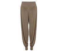 Women’s Ali Baba Harem Trousers Ladies Baggy Yoga Pants Loose Fit Cuffed Bottom Plain & Printed Boho Style Summer Fashion Casual Lounge Pants UK Sizes 8-26 Mocha